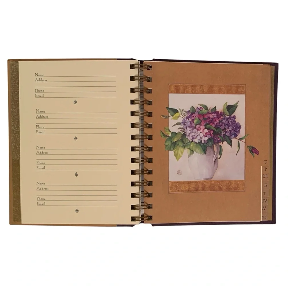 Floral Hardcover Address Guest Book with Purple and Gold Accents